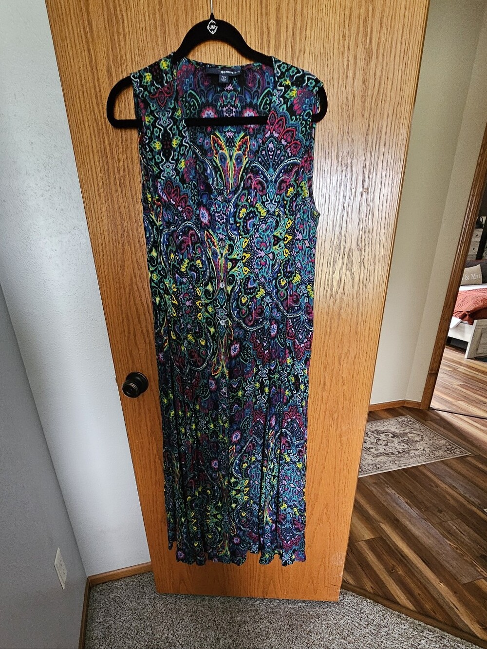 FINAL..Denim 24/7 Crinkle Knit Paisley Maxi Dress in Navy